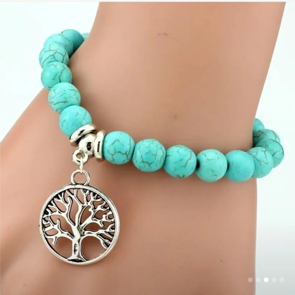Turquoise Tree Of Life Beaded Turquoise Bracelet - Picture 4 of 7